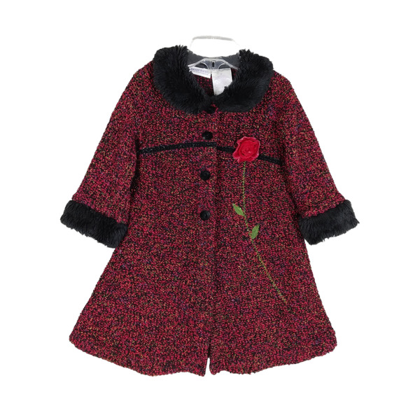 Blueberi Boulevard Other - 🍒Blueberi Boulevard Tweed Coat Size 2T Red with Black Faux Fur Collar and Cuffs